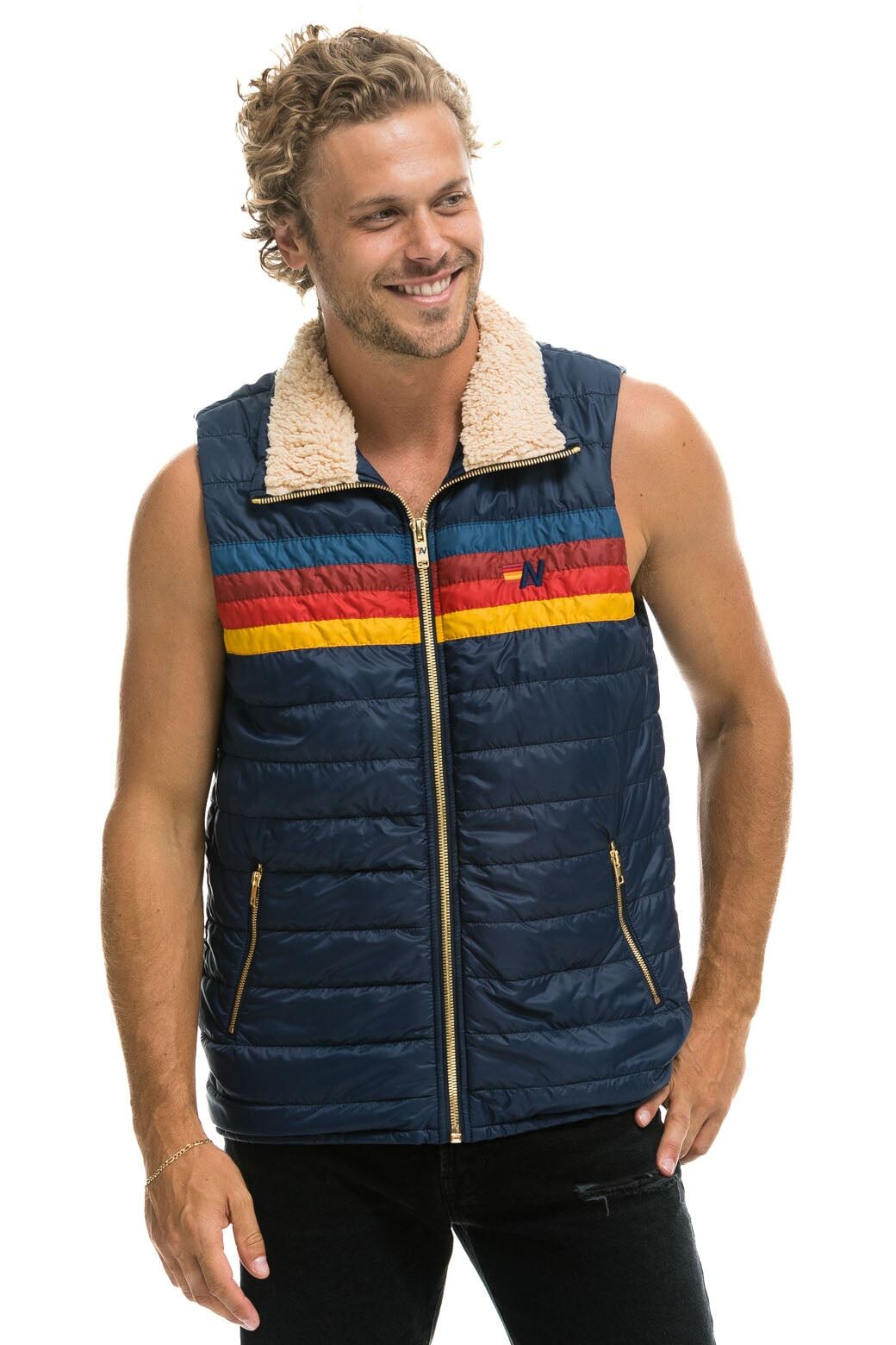 MEN'S 4 STRIPE VEST - NAVY sold by Aviator Nation product image thumbnail 4