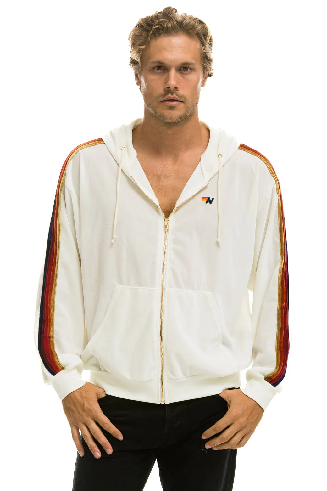 CLASSIC VELVET RELAXED ZIP HOODIE - WHITE sold by Aviator Nation product image thumbnail 2