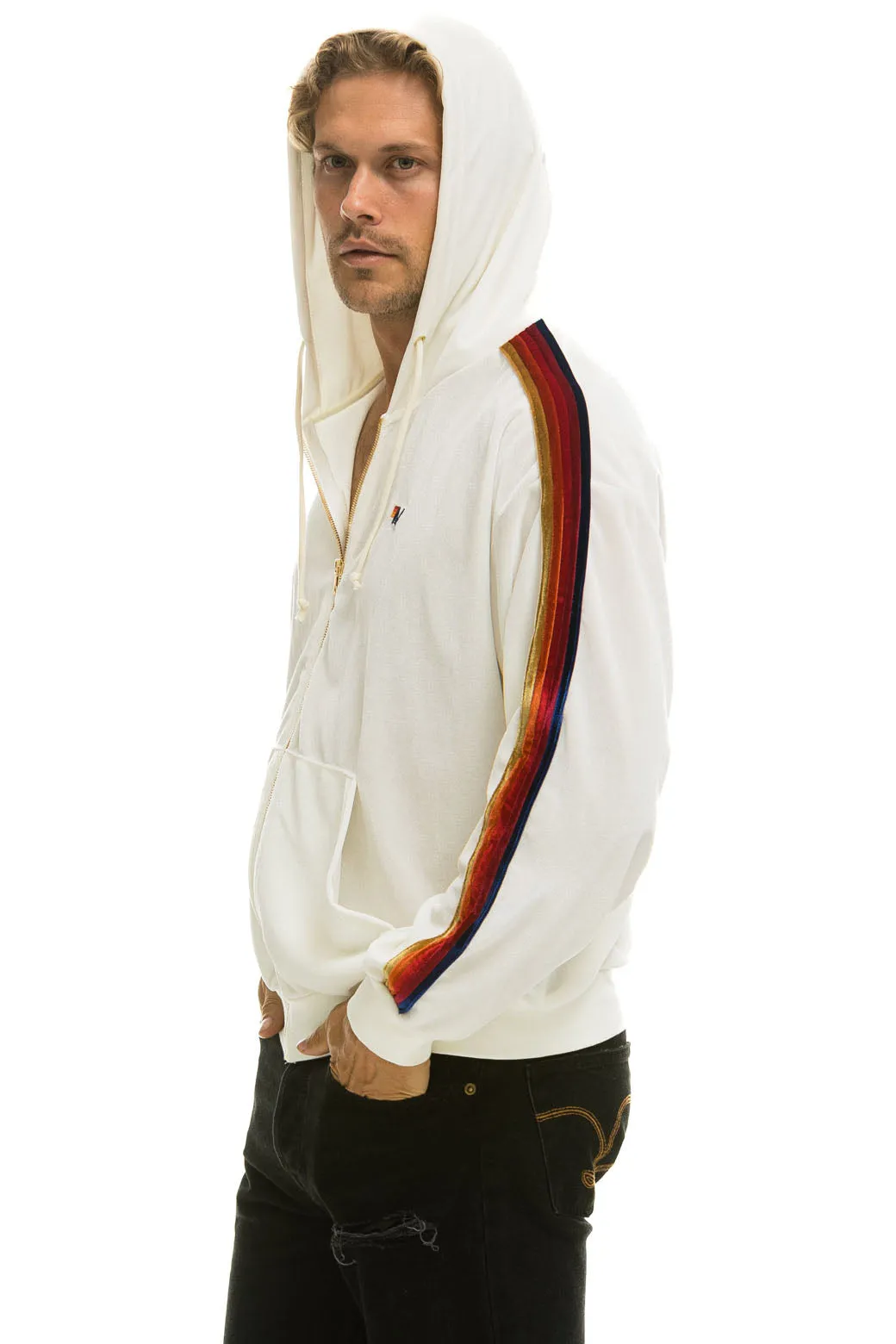 CLASSIC VELVET RELAXED ZIP HOODIE - WHITE sold by Aviator Nation product image thumbnail 4