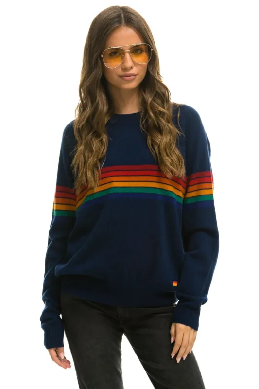 RAINBOW STRIPE 6 UNISEX LIGHT CASHMERE SWEATER - MIDNIGHT sold by Aviator Nation