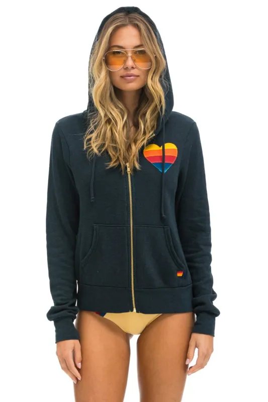 HEART STITCH 5 ZIP HOODIE - CHARCOAL sold by Aviator Nation