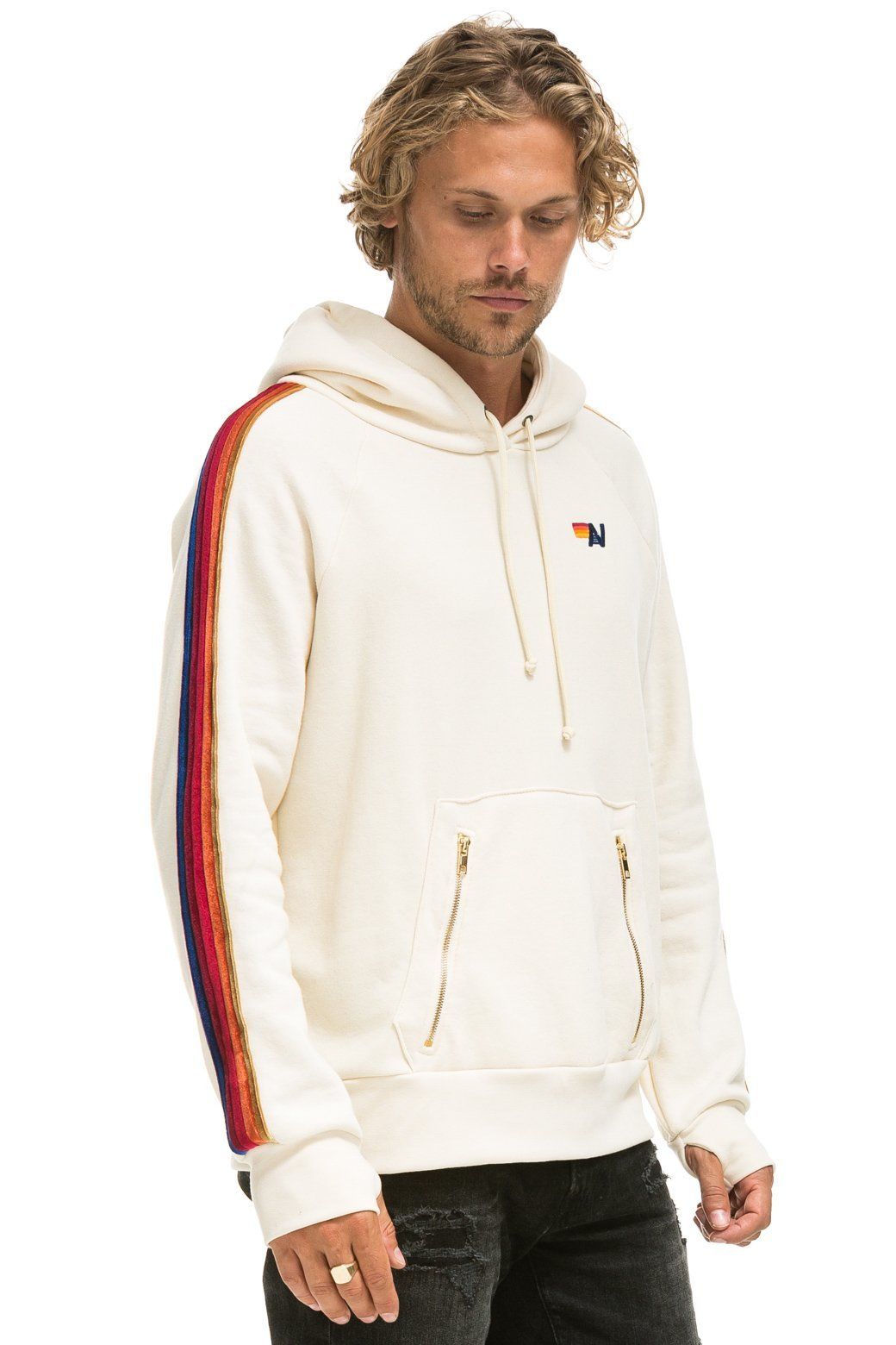 CLASSIC PULLOVER HOODIE - VINTAGE WHITE // VELVET STRIPES sold by Aviator Nation product image thumbnail 3