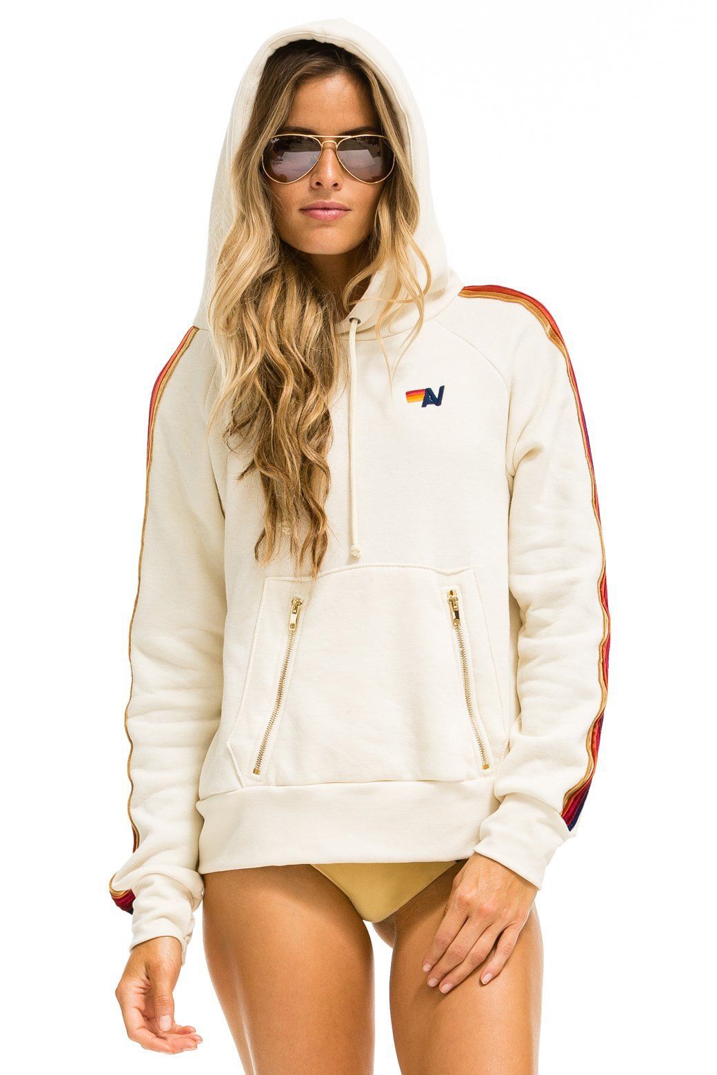 CLASSIC PULLOVER HOODIE - VINTAGE WHITE // VELVET STRIPES sold by Aviator Nation product image thumbnail 5