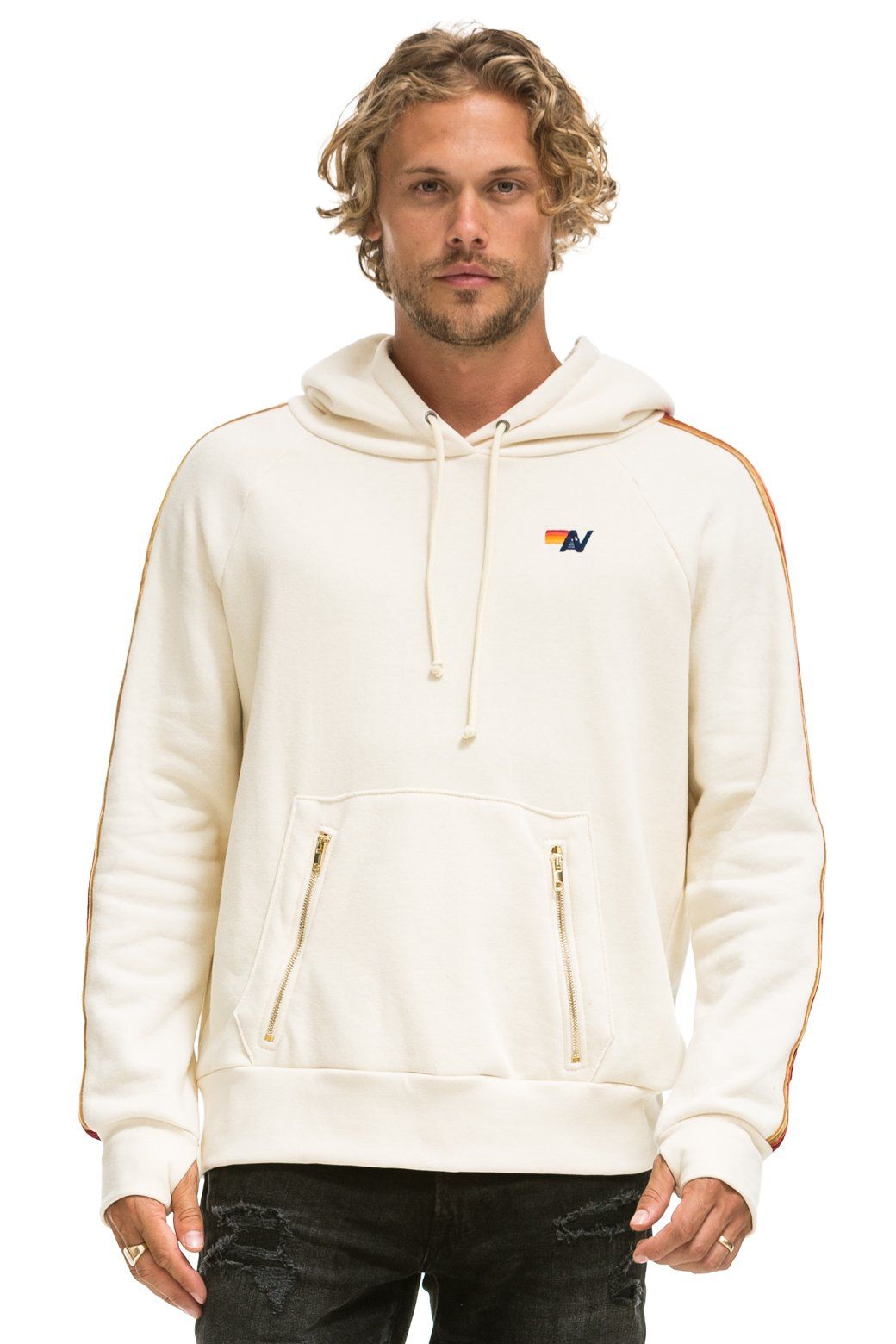CLASSIC PULLOVER HOODIE - VINTAGE WHITE // VELVET STRIPES sold by Aviator Nation product image thumbnail 2
