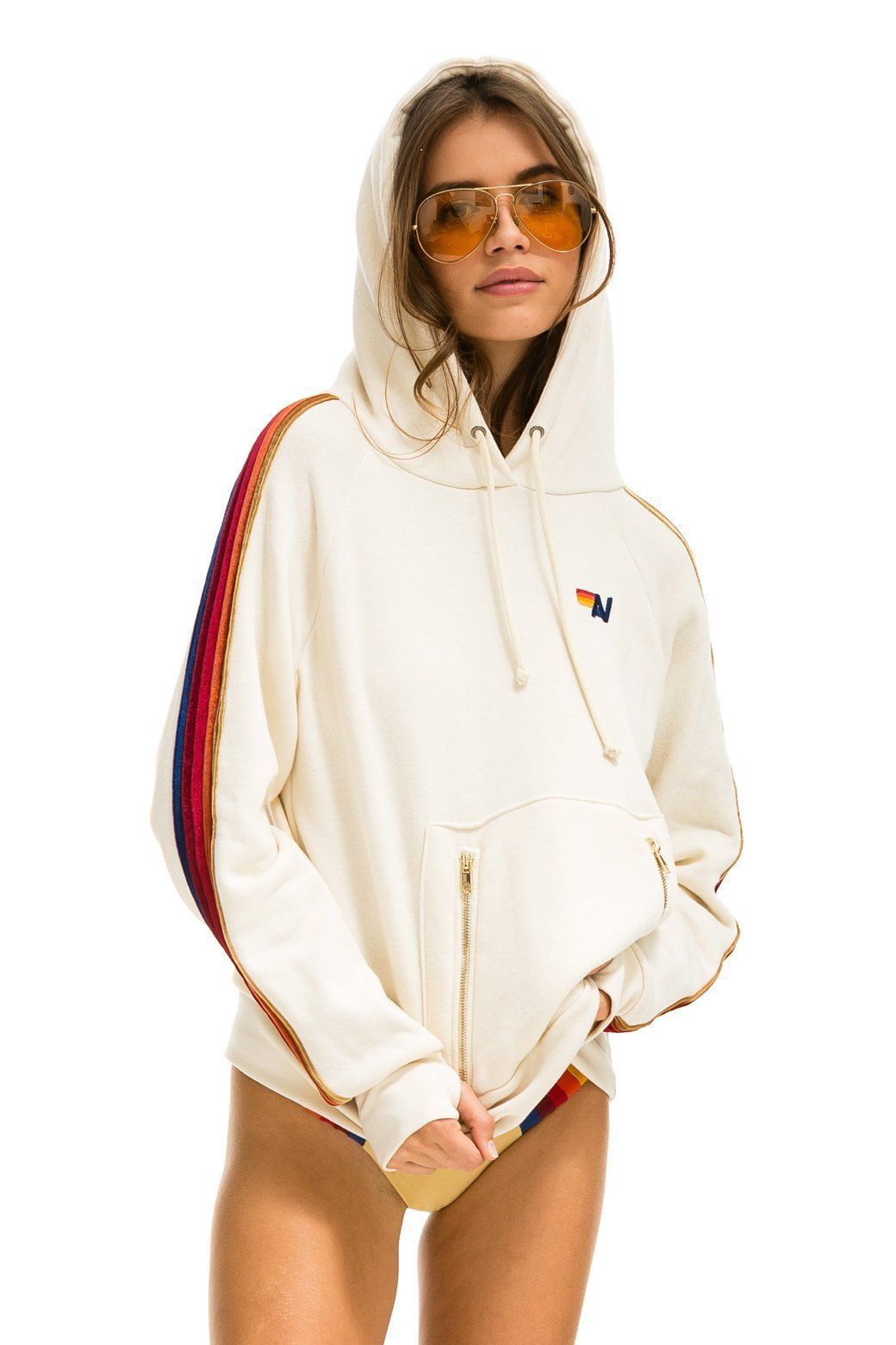 CLASSIC PULLOVER HOODIE - VINTAGE WHITE // VELVET STRIPES sold by Aviator Nation product image thumbnail 6