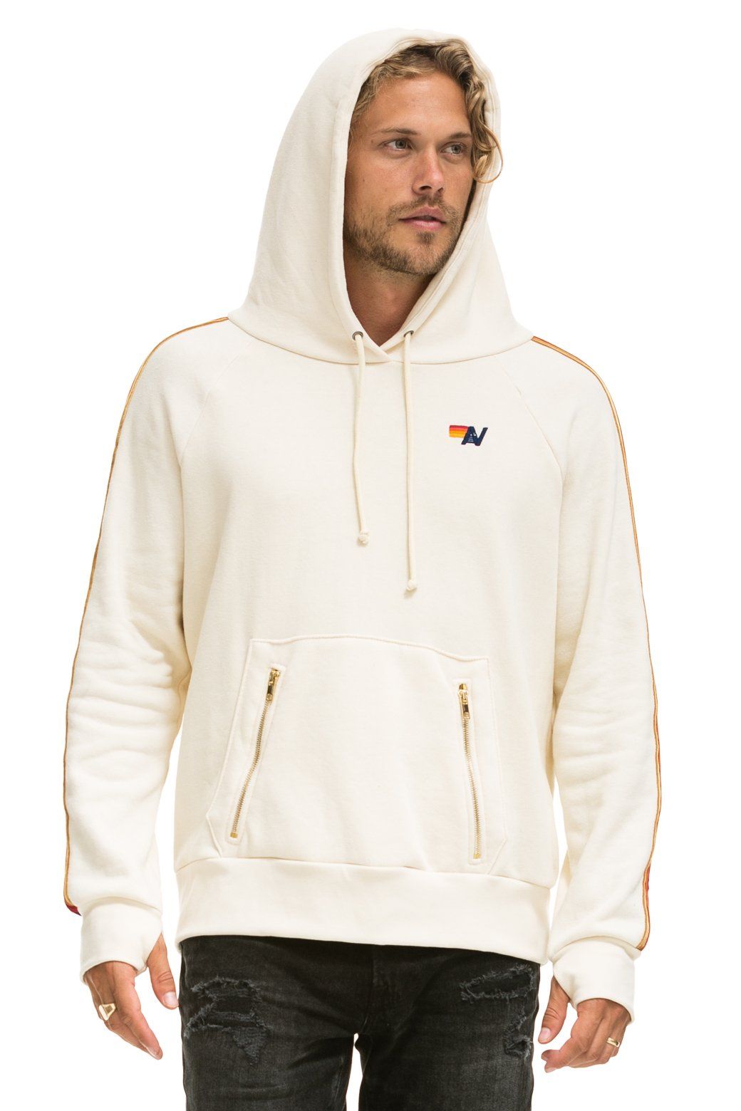 CLASSIC PULLOVER HOODIE - VINTAGE WHITE // VELVET STRIPES sold by Aviator Nation product image thumbnail 4