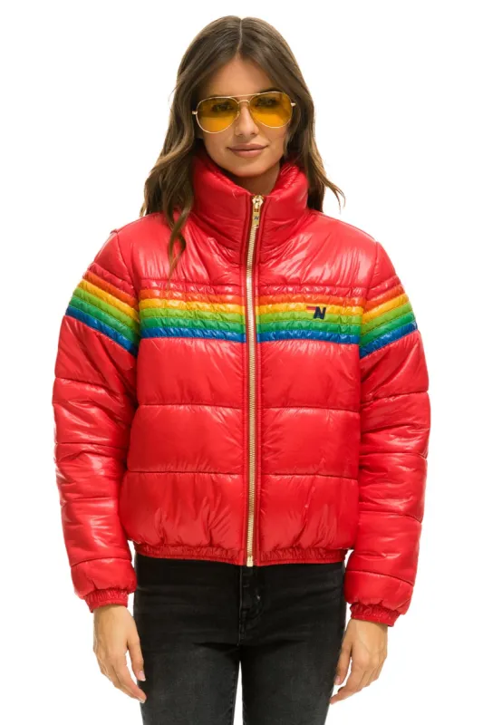 6 STRIPE LUXE APRES PUFFER JACKET - GLOSSY CHERRY sold by Aviator Nation