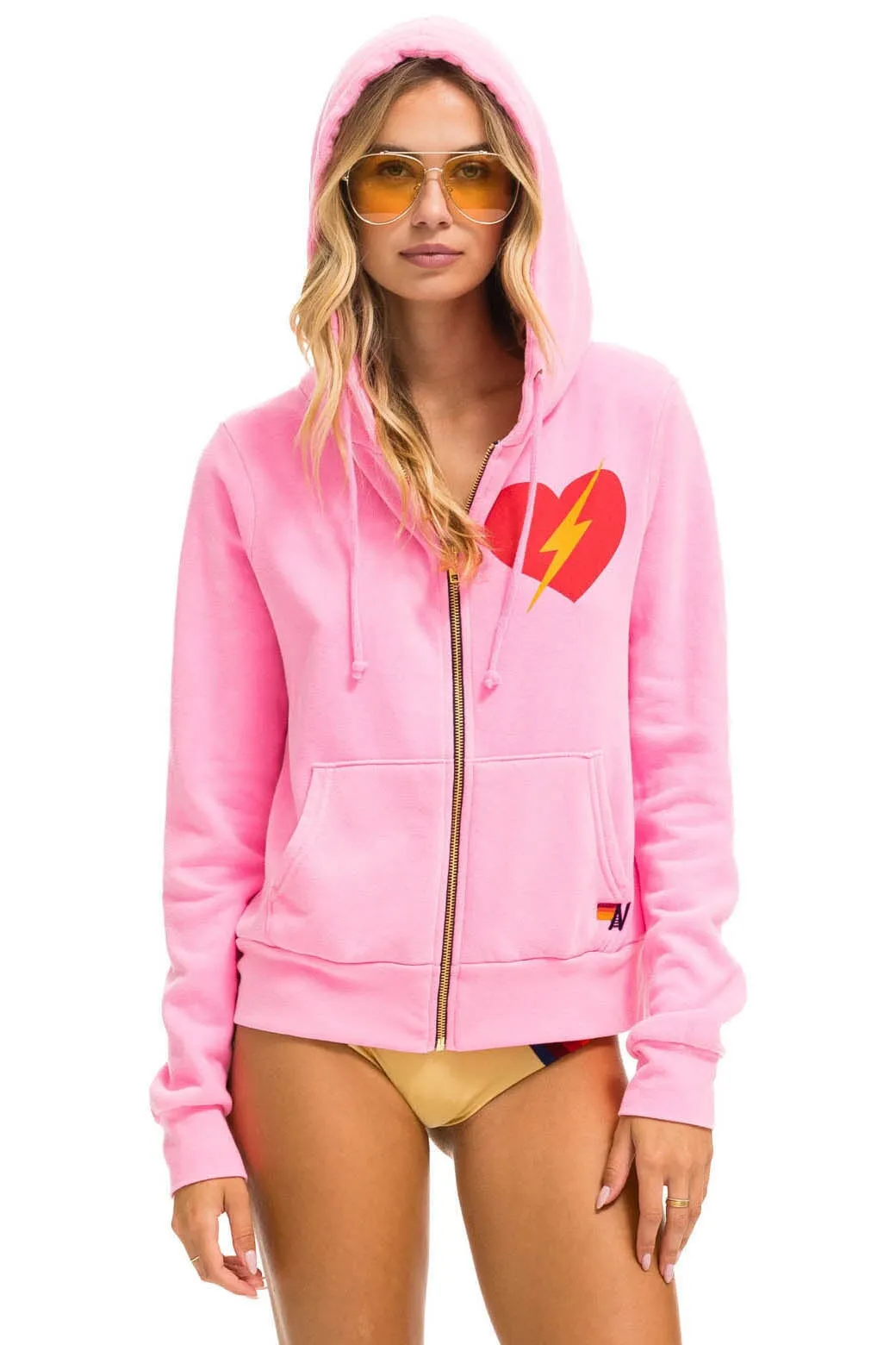 BOLT HEART ZIP HOODIE - NEON PINK sold by Aviator Nation product image thumbnail 2