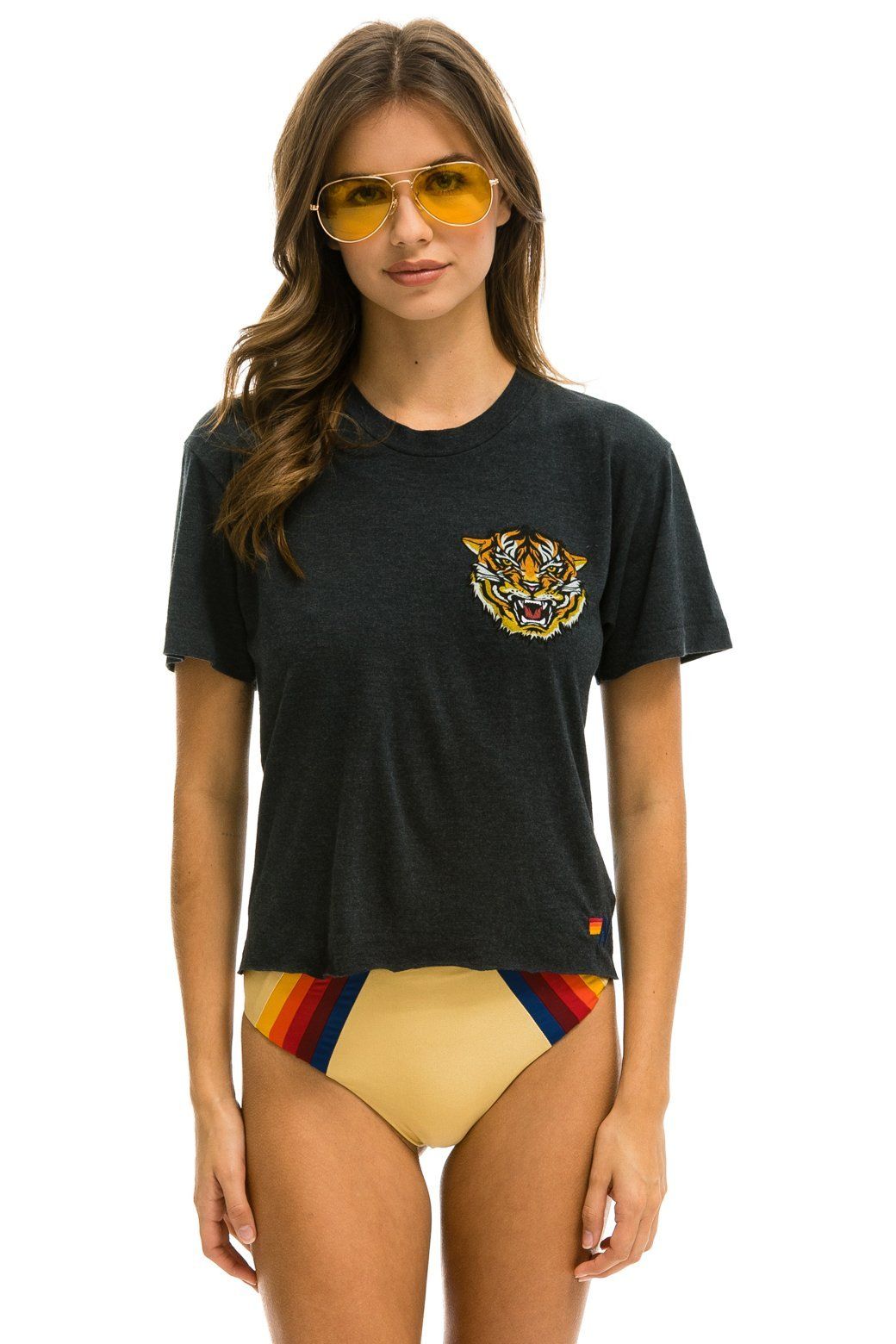 TIGER PRINT BOYFRIEND TEE - CHARCOAL sold by Aviator Nation
