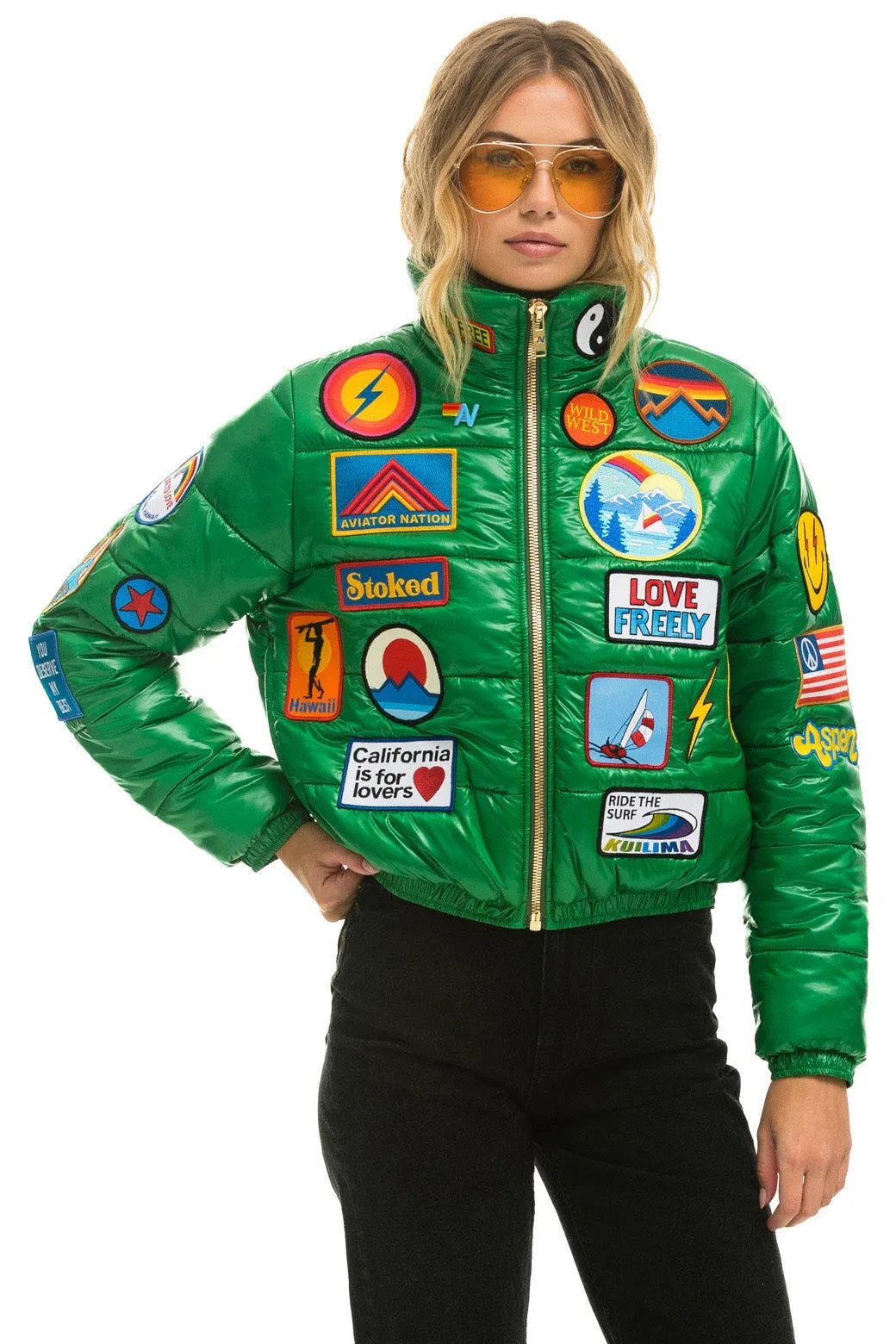 VINTAGE PATCH APRES PUFFER JACKET - AMAZON GLOSSY sold by Aviator Nation