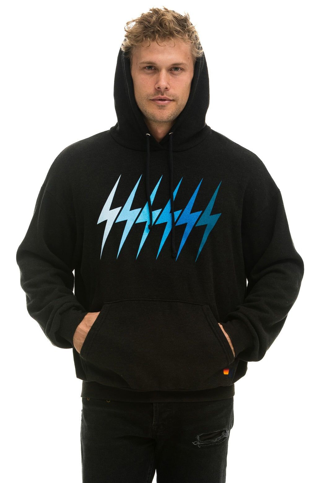 BOLT GRADIENT RELAXED PULLOVER HOODIE - BLACK // BLUE sold by Aviator Nation product image thumbnail 2