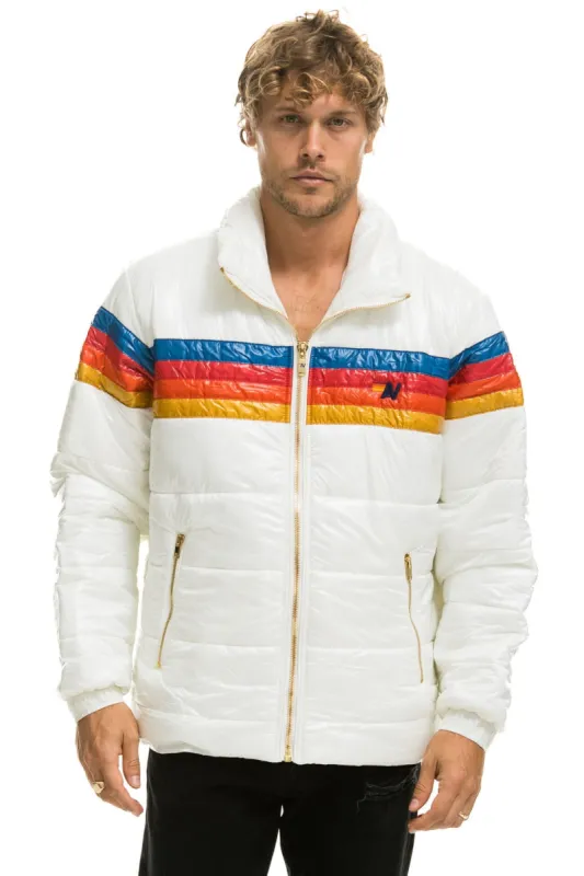 4 STRIPE LUXE TRAVELER JACKET - GLOSSY WHITE sold by Aviator Nation