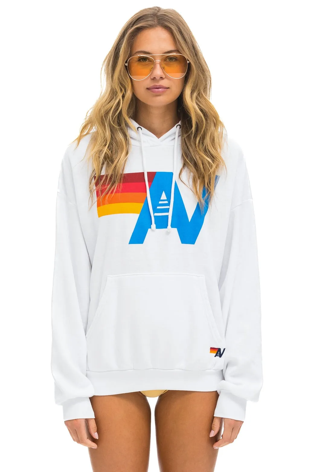 LOGO PULLOVER RELAXED HOODIE - WHITE sold by Aviator Nation