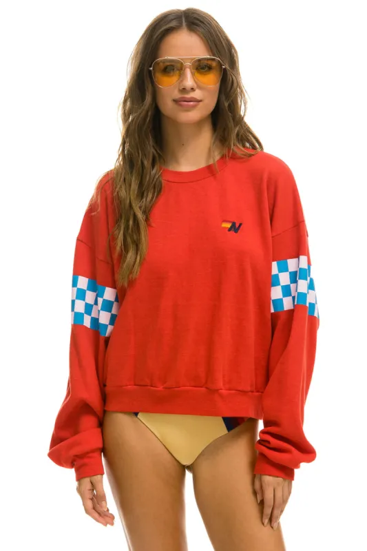 CHECK 2 SLEEVE RELAXED CREW SWEATSHIRT - RED // WHITE // BLUE sold by Aviator Nation