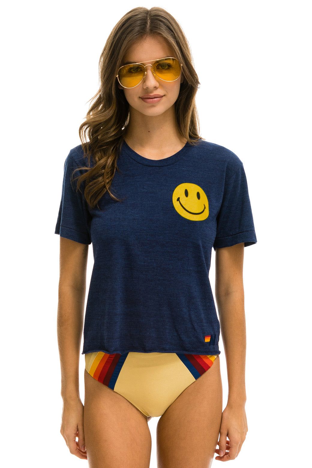 SMILEY 2 BOYFRIEND TEE - NAVY sold by Aviator Nation