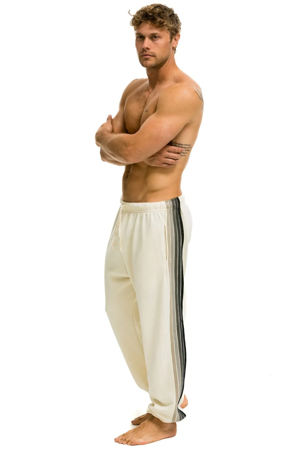 5 STRIPE SWEATPANTS - VINTAGE WHITE // GREY sold by Aviator Nation