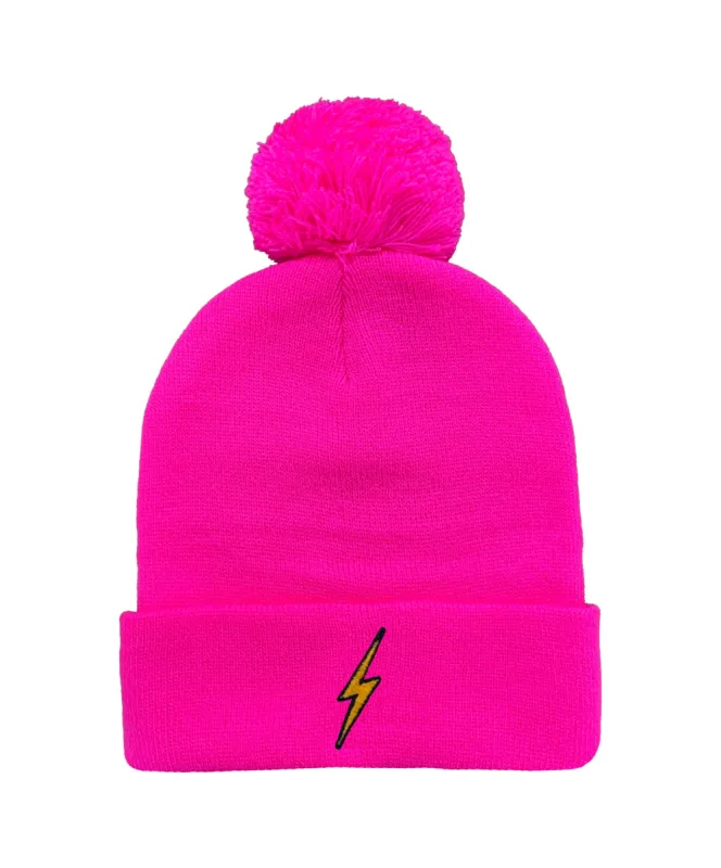 BOLT POM POM RIB BEANIE - NEON PINK made by Aviator Nation