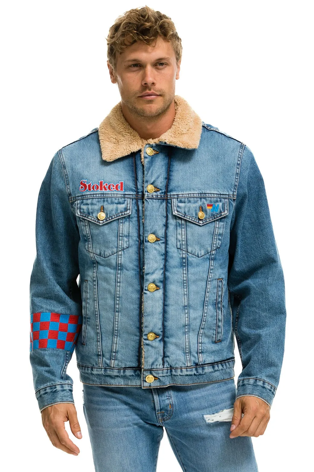 SMALL STOKED BOLT SMILEY RANCH SHERPA DENIM JACKET - SUPER LIGHT sold by Aviator Nation product image thumbnail 4