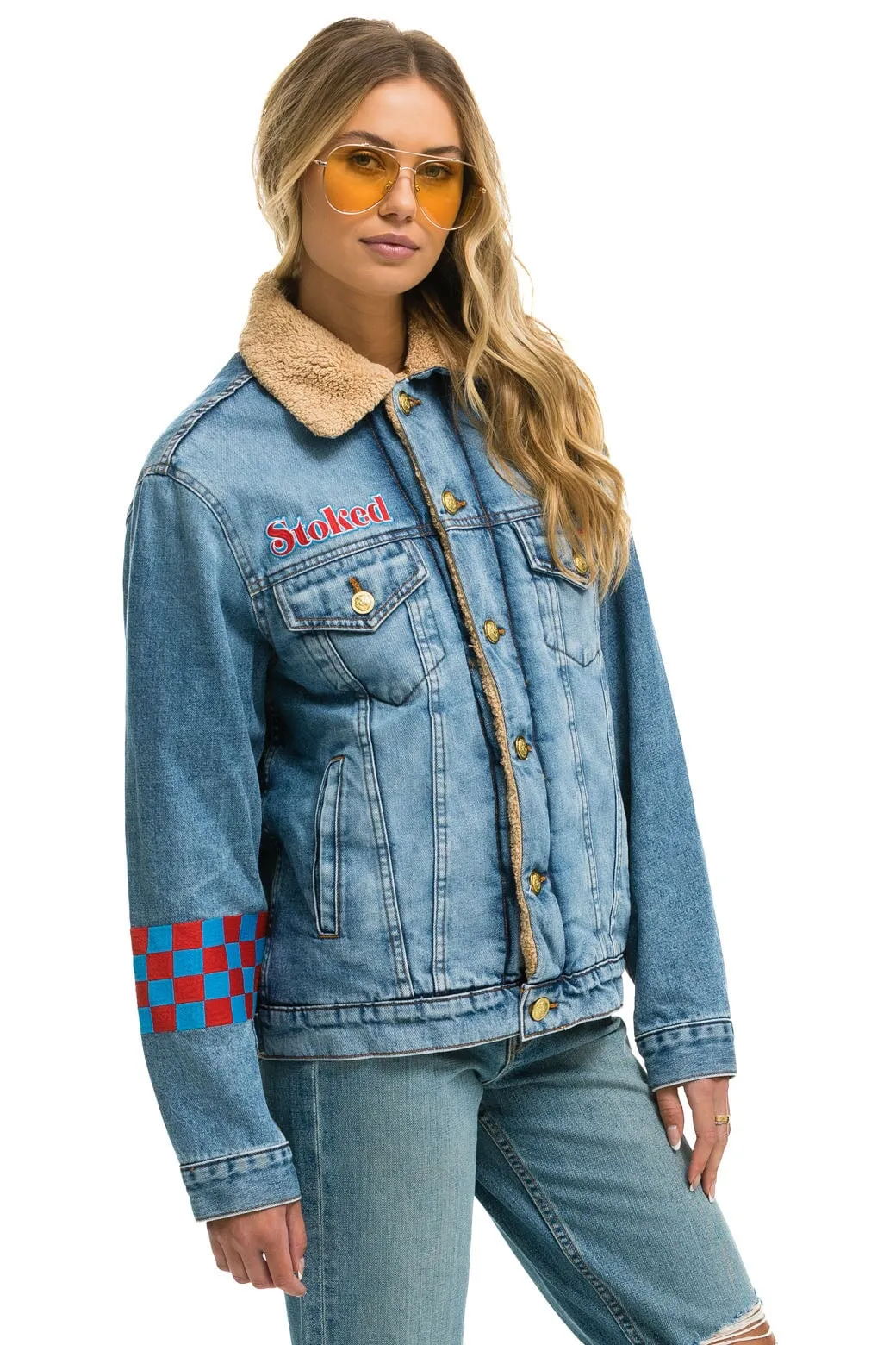 SMALL STOKED BOLT SMILEY RANCH SHERPA DENIM JACKET - SUPER LIGHT sold by Aviator Nation product image thumbnail 5