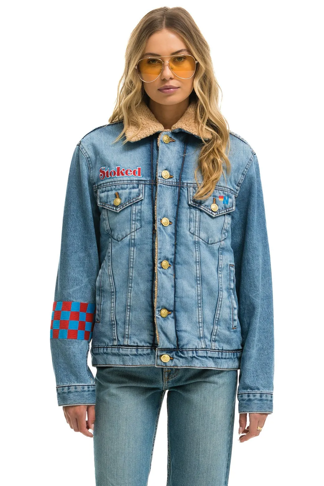 SMALL STOKED BOLT SMILEY RANCH SHERPA DENIM JACKET - SUPER LIGHT sold by Aviator Nation product image thumbnail 3