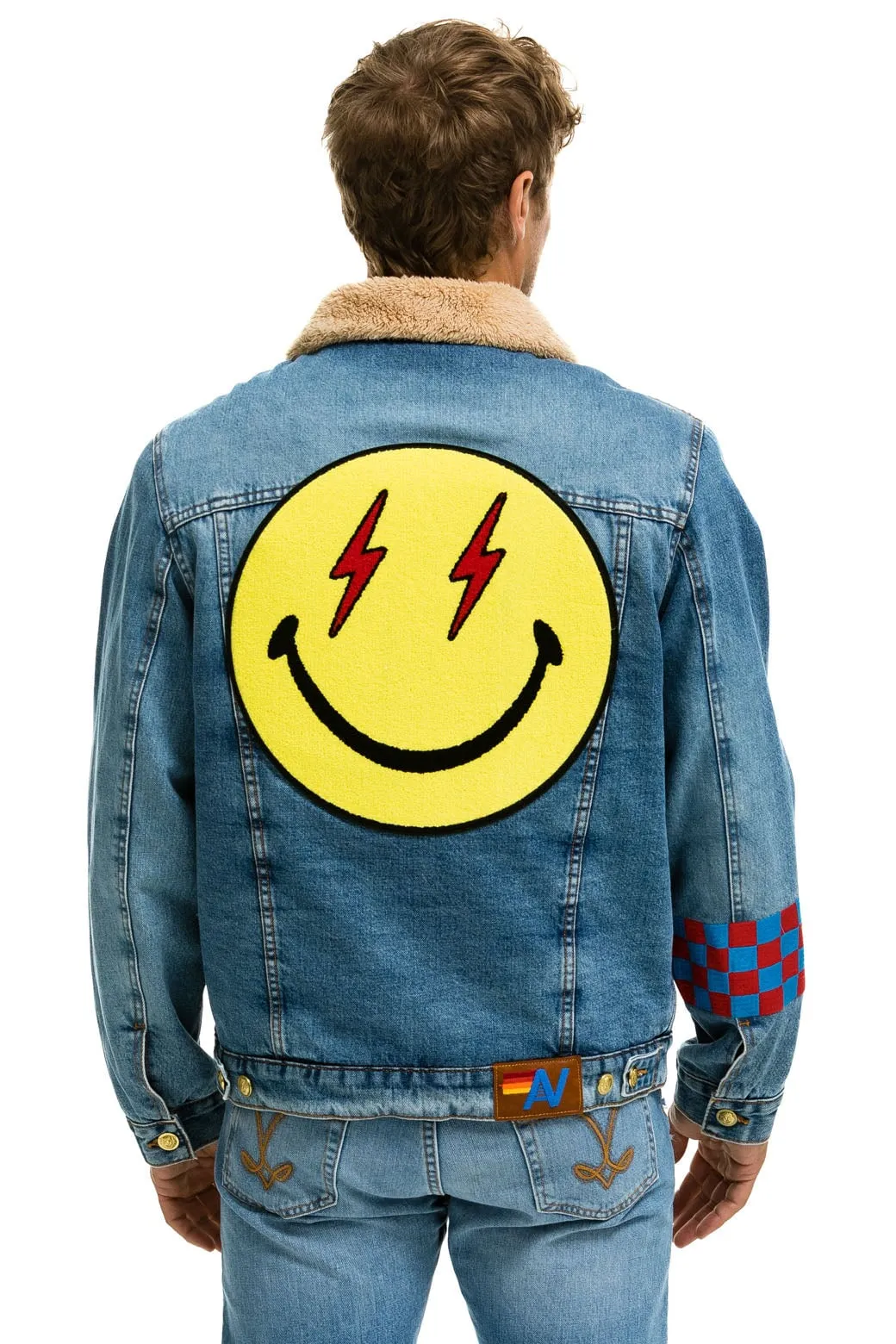 SMALL STOKED BOLT SMILEY RANCH SHERPA DENIM JACKET - SUPER LIGHT sold by Aviator Nation product image thumbnail 2