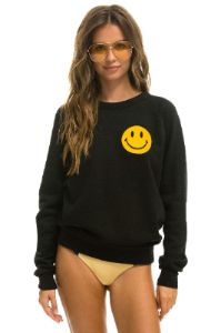 SMILEY 2 LIGHT WEIGHT CREW SWEATSHIRT - BLACK sold by Aviator Nation
