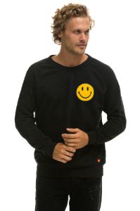 SMILEY 2 LIGHT WEIGHT CREW SWEATSHIRT - BLACK sold by Aviator Nation