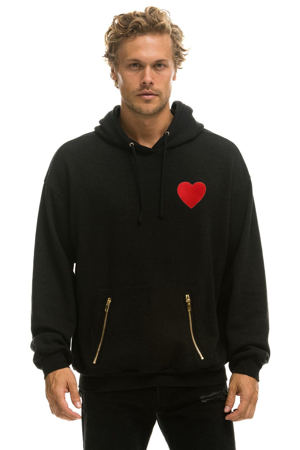 HEART EMBROIDERY RELAXED PULLOVER HOODIE - BLACK sold by Aviator Nation product image thumbnail 2