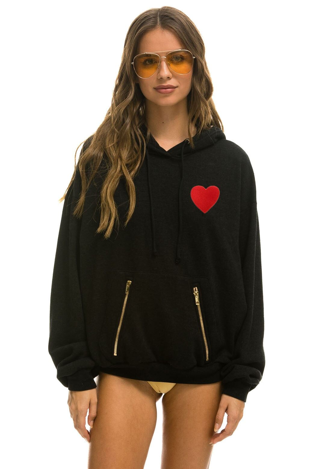 HEART EMBROIDERY RELAXED PULLOVER HOODIE - BLACK sold by Aviator Nation