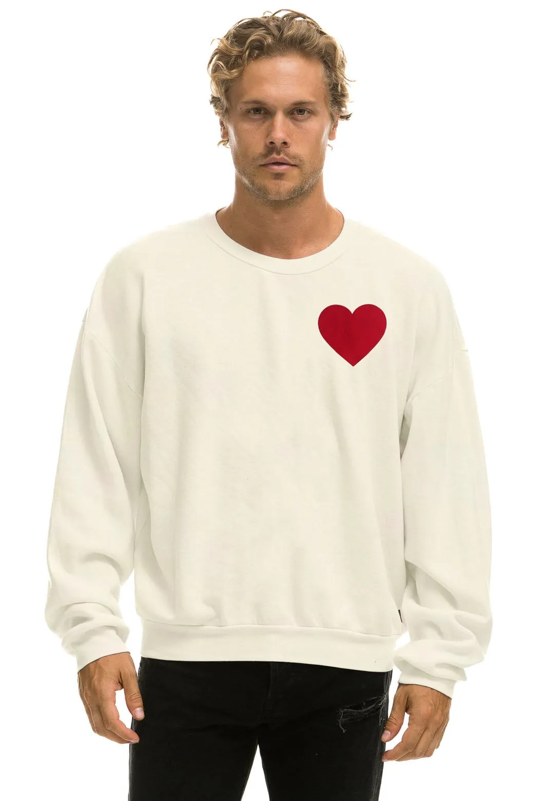 HEART STITCH RELAXED CREW SWEATSHIRT - VINTAGE WHITE sold by Aviator Nation product image thumbnail 2