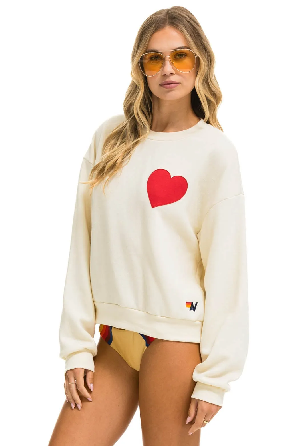 HEART STITCH RELAXED CREW SWEATSHIRT - VINTAGE WHITE sold by Aviator Nation product image thumbnail 3