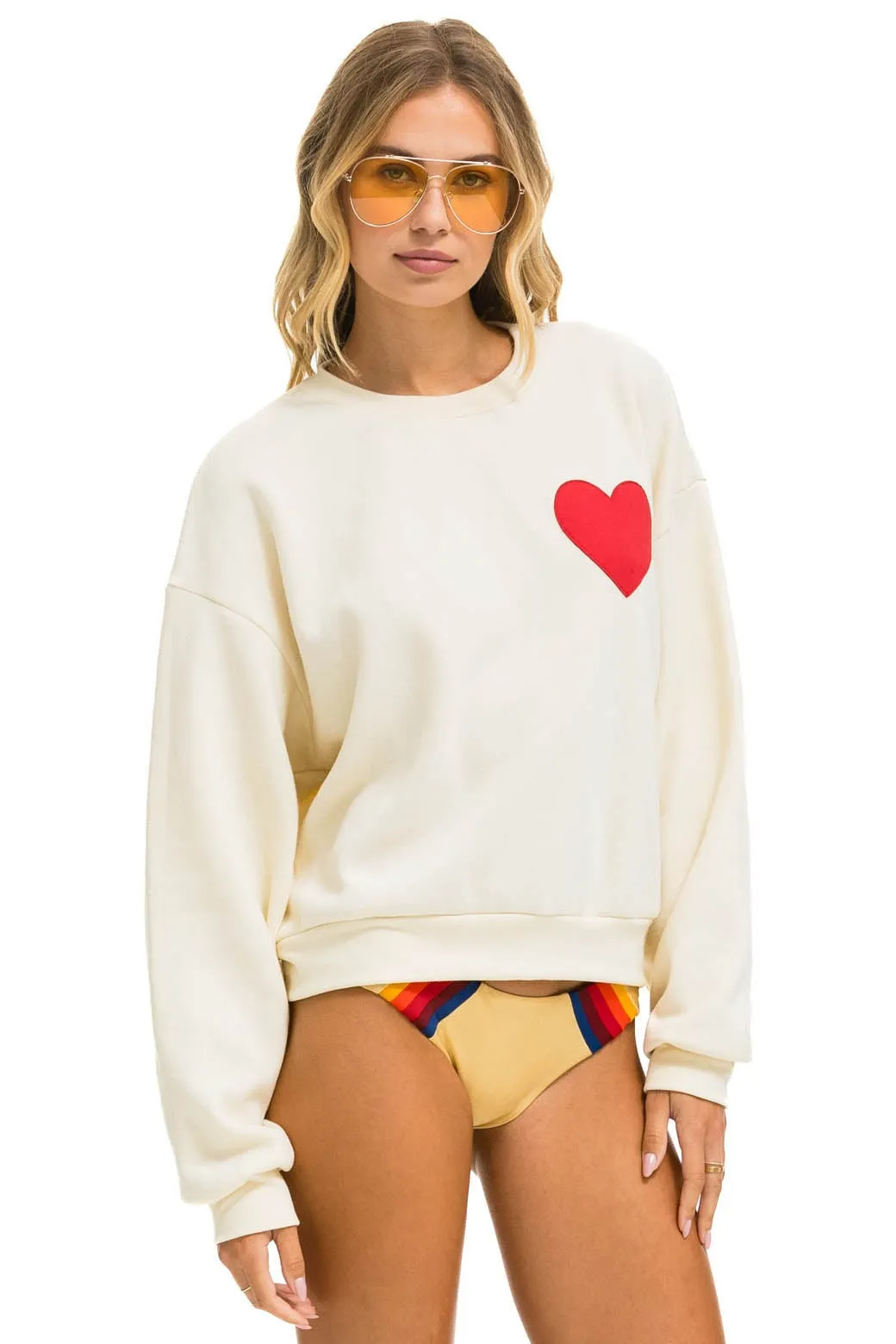 HEART STITCH RELAXED CREW SWEATSHIRT - VINTAGE WHITE sold by Aviator Nation product image thumbnail 4