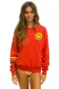 SMILEY 2 RUGBY STITCH CREW SWEATSHIRT - RED // NEON RAINBOW sold by Aviator Nation