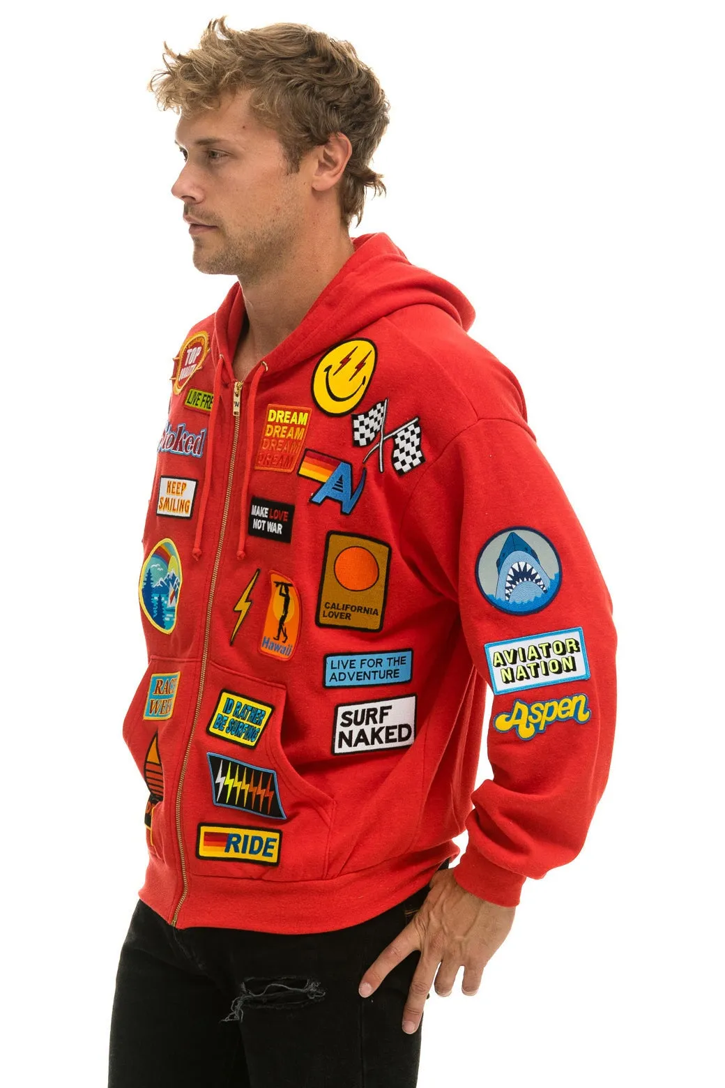VINTAGE PATCH ZIP HOODIE RELAXED - RED sold by Aviator Nation product image thumbnail 4