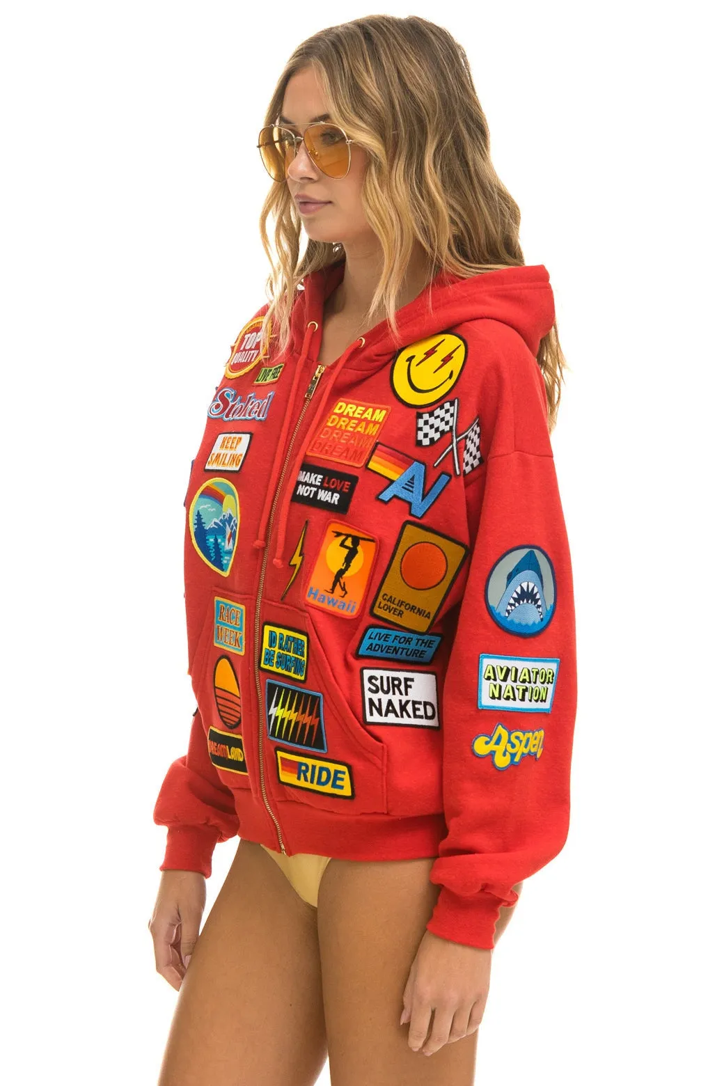 VINTAGE PATCH ZIP HOODIE RELAXED - RED sold by Aviator Nation product image thumbnail 3