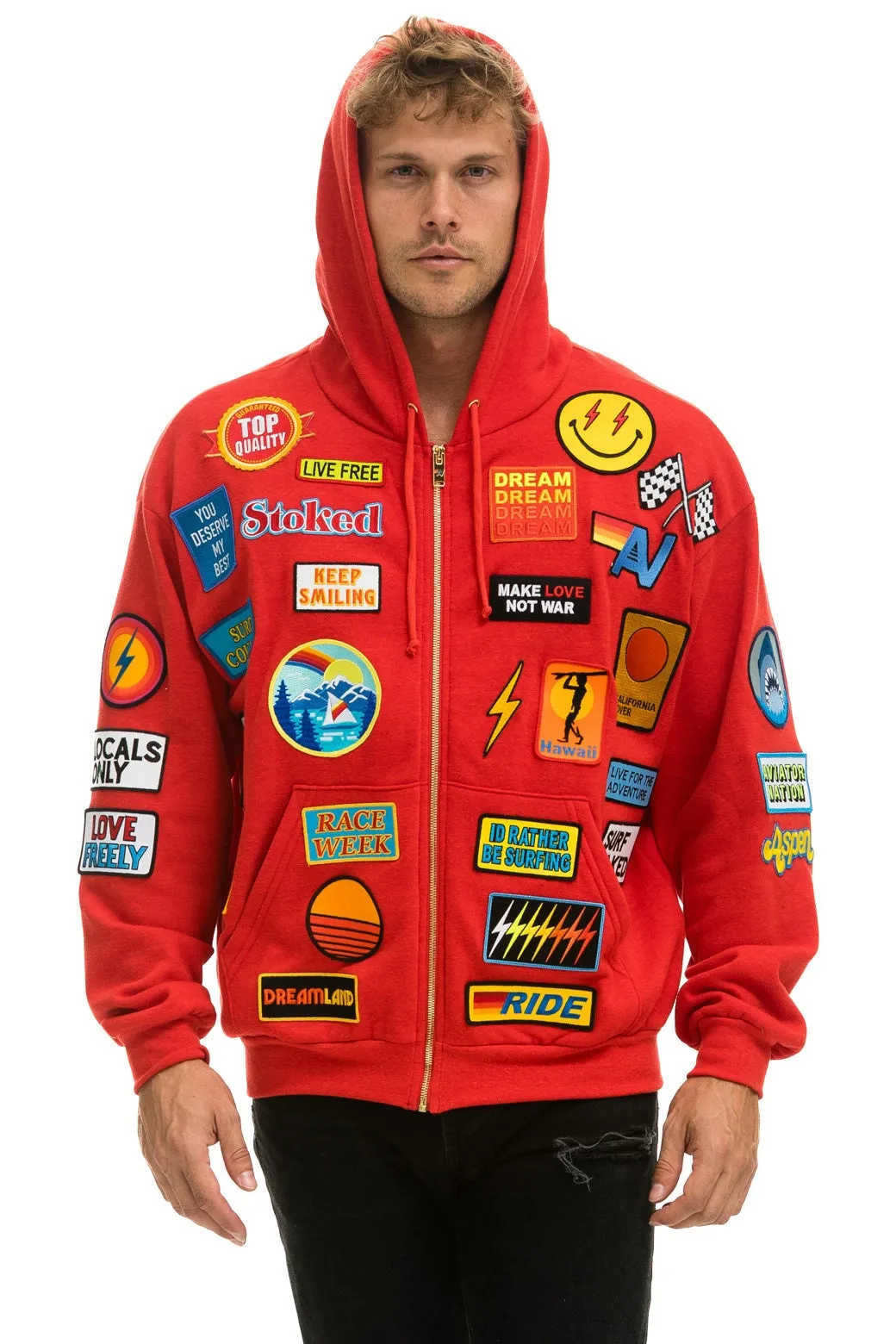 VINTAGE PATCH ZIP HOODIE RELAXED - RED sold by Aviator Nation product image thumbnail 2