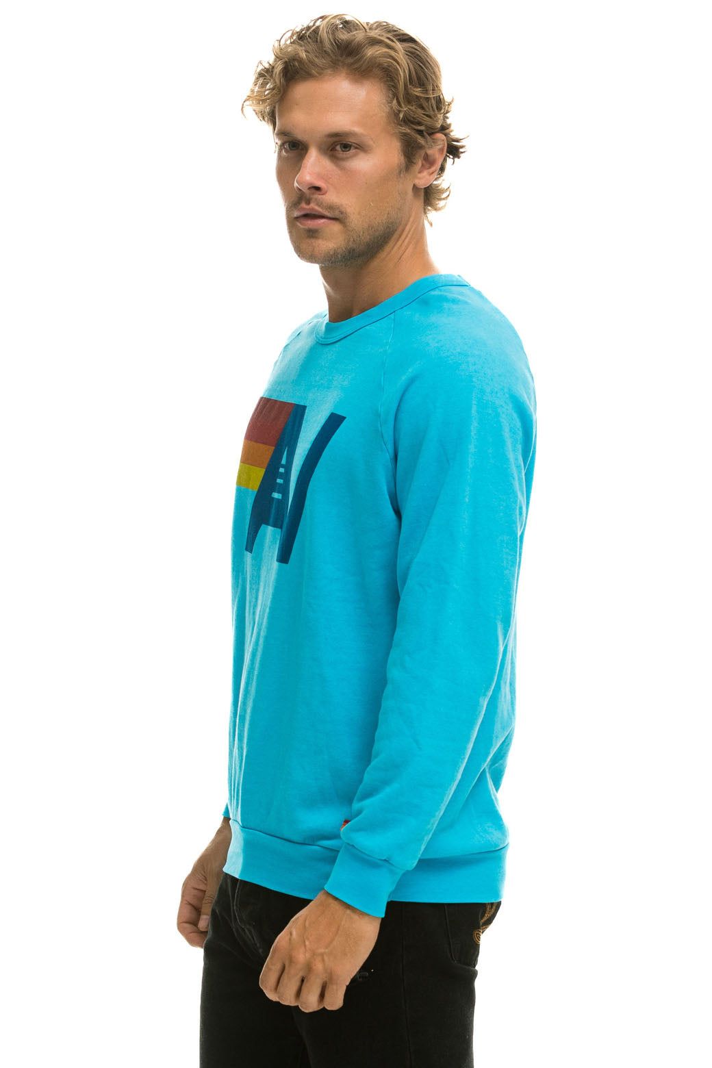 LOGO LIGHT WEIGHT CREW SWEATSHIRT - NEON BLUE sold by Aviator Nation product image thumbnail 4