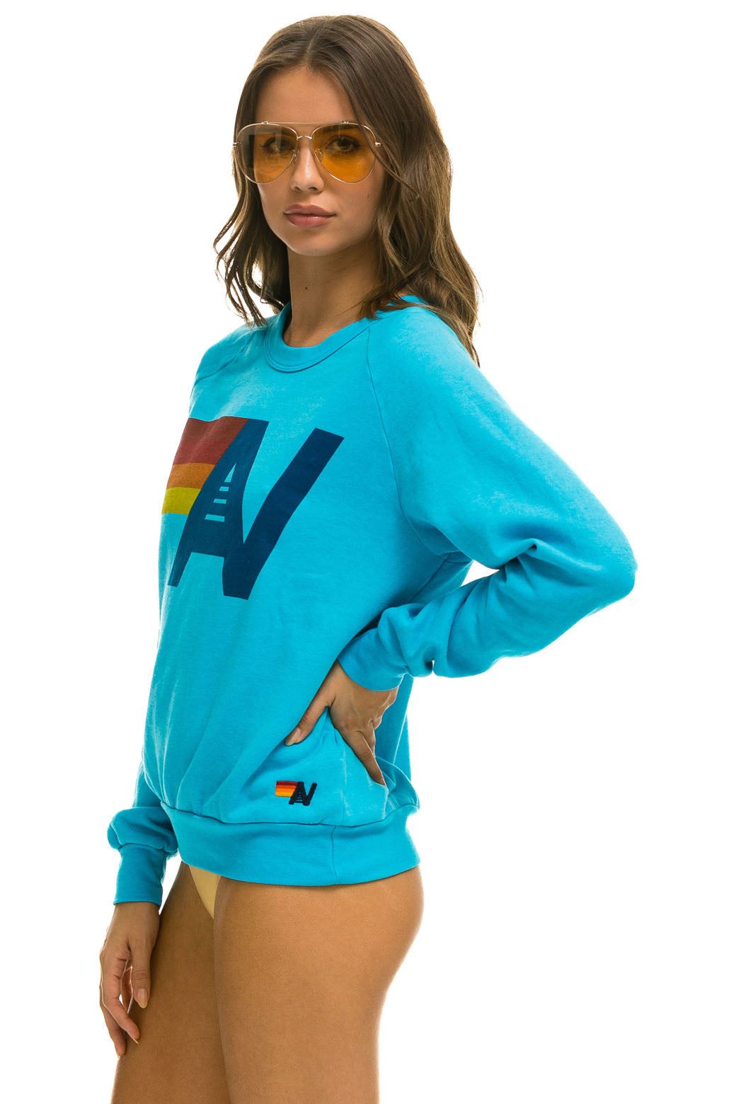 LOGO LIGHT WEIGHT CREW SWEATSHIRT - NEON BLUE sold by Aviator Nation product image thumbnail 3