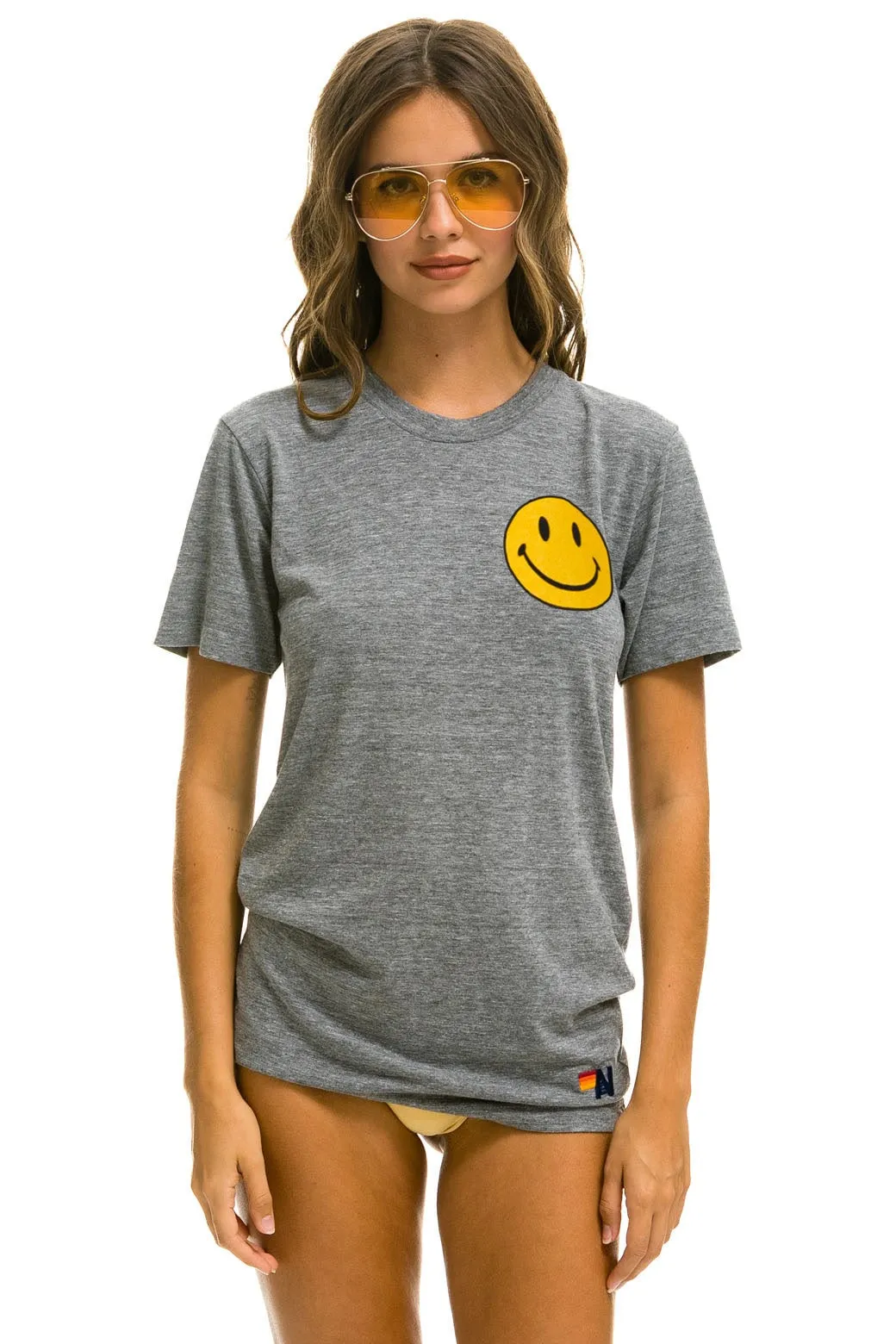 SMILEY 2 CREW TEE - HEATHER GREY sold by Aviator Nation