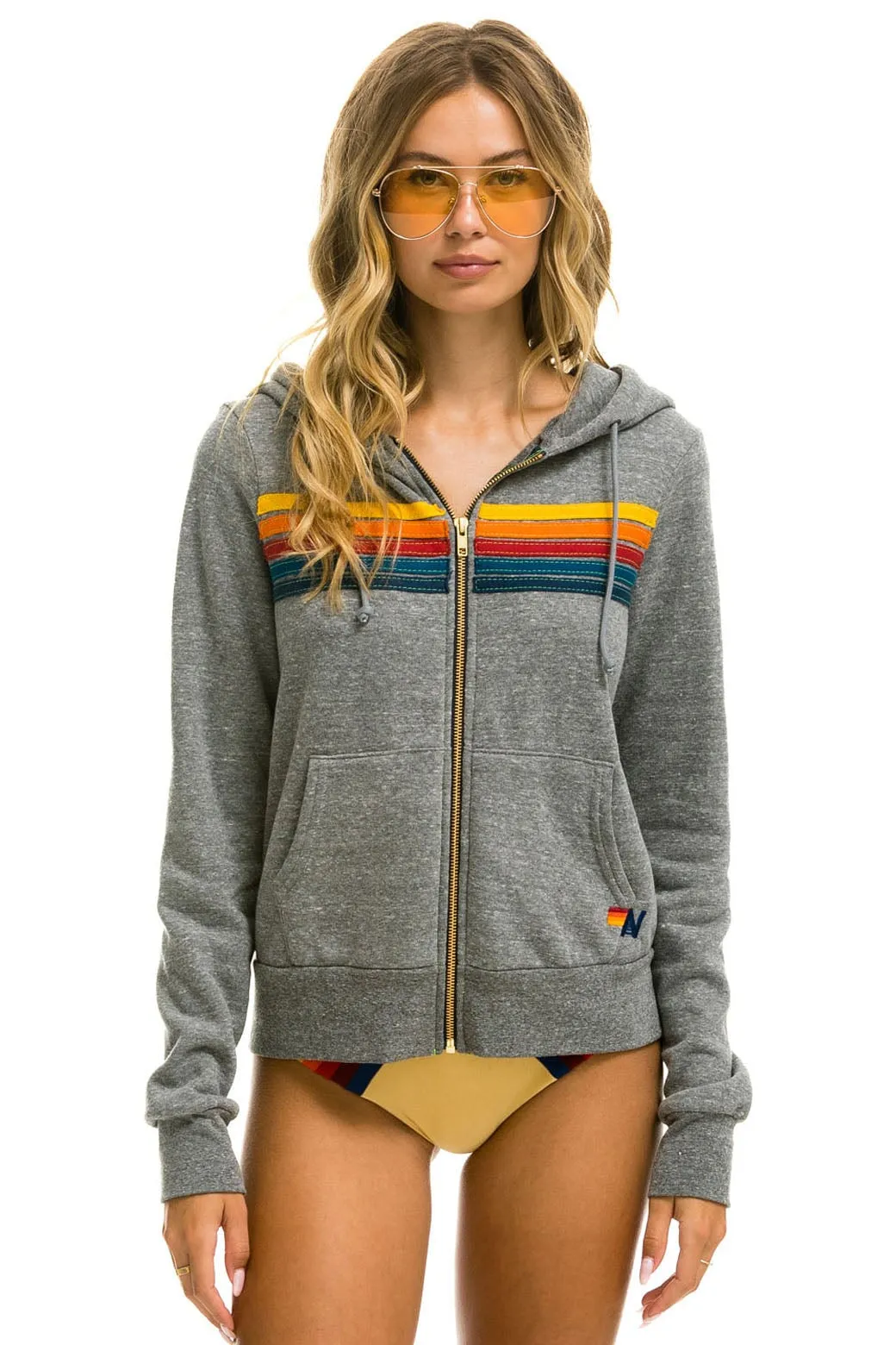 5 STRIPE HOODIE - HEATHER GREY sold by Aviator Nation