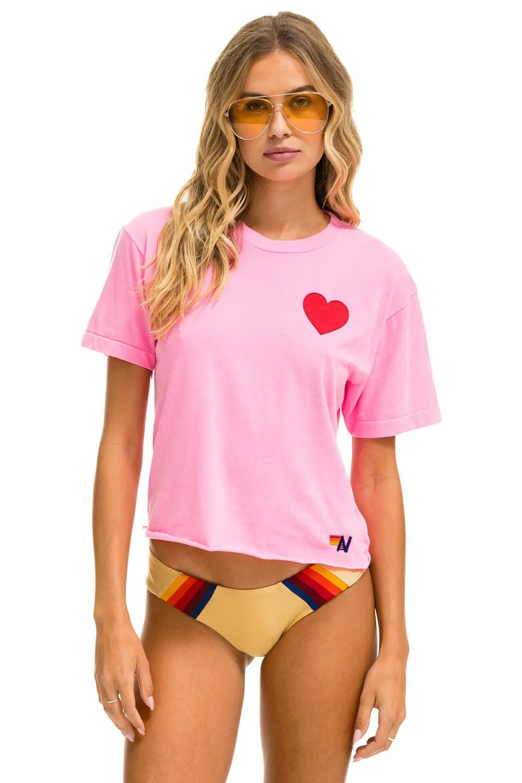 HEART STITCH BOYFRIEND TEE - NEON PINK sold by Aviator Nation