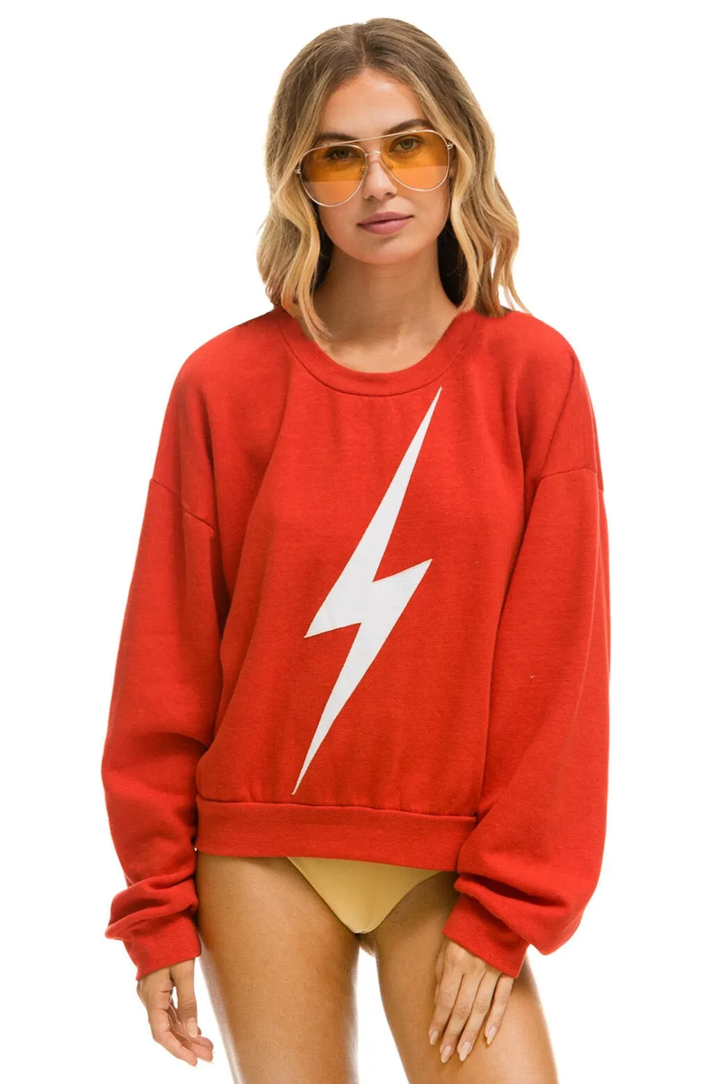 BOLT RELAXED CREW SWEATSHIRT - RED // WHITE sold by Aviator Nation