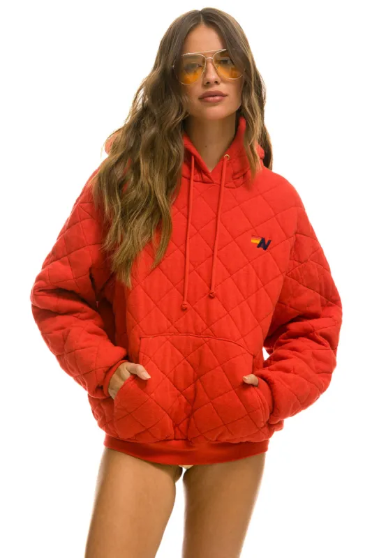 QUILTED RELAXED PULLOVER HOODIE - RED sold by Aviator Nation