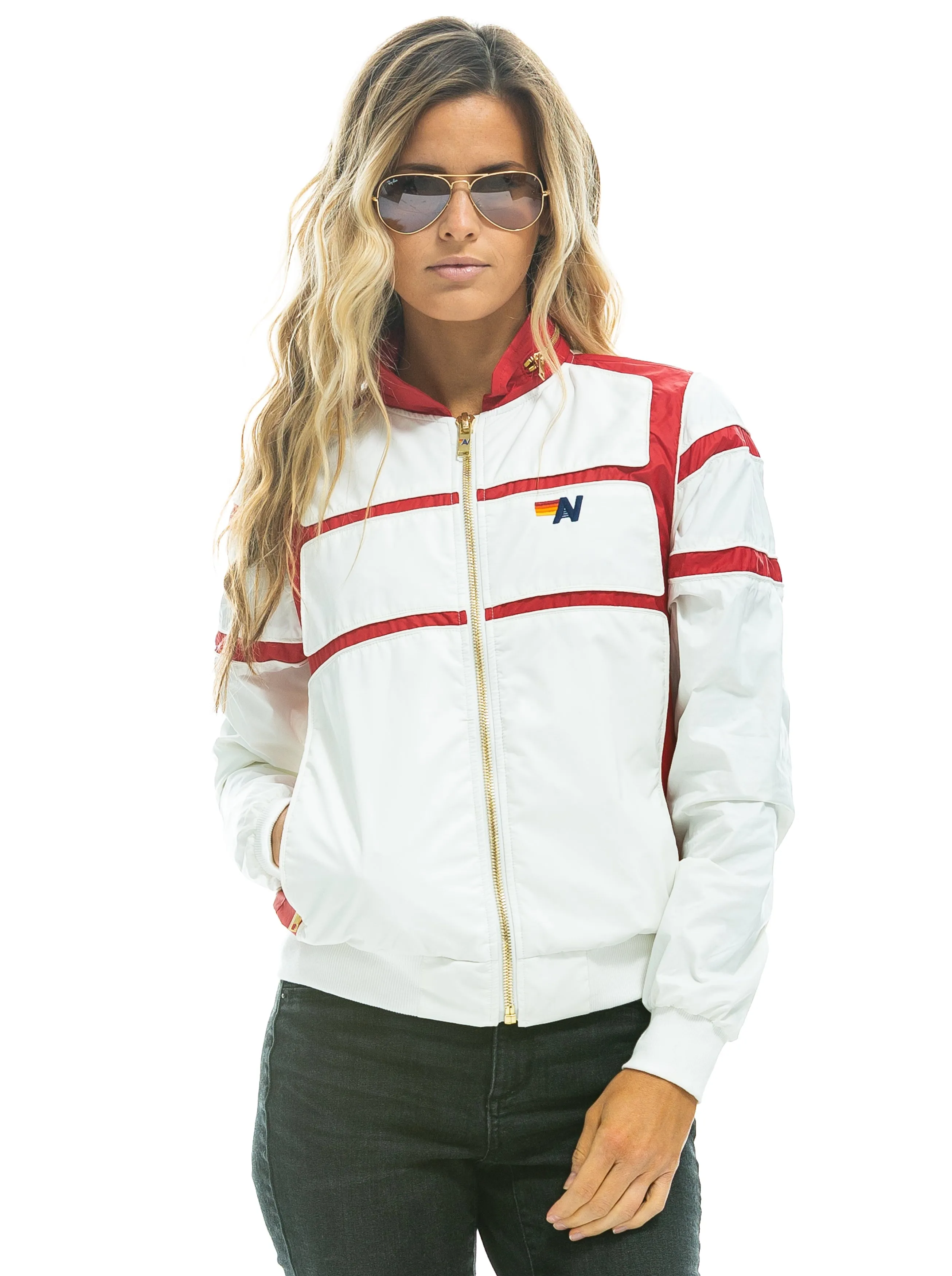 RACER JACKET - WHITE // CHERRY sold by Aviator Nation