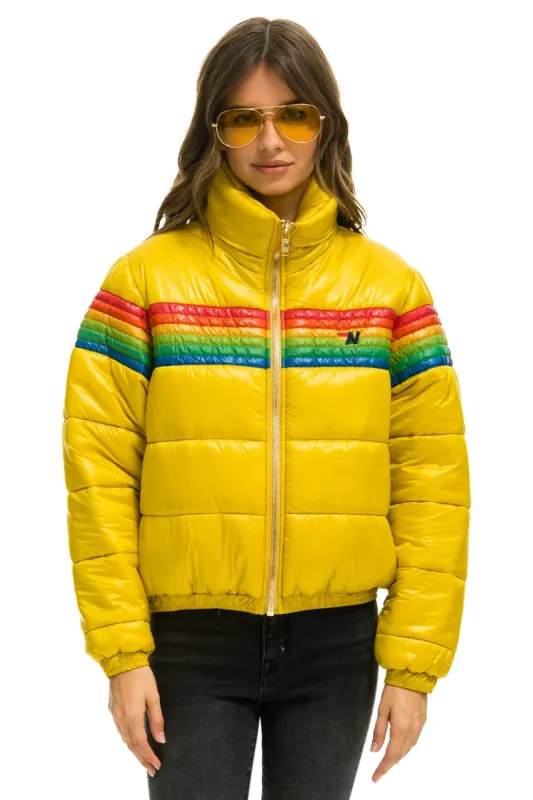6 STRIPE LUXE APRES PUFFER JACKET - GLOSSY HONEY sold by Aviator Nation