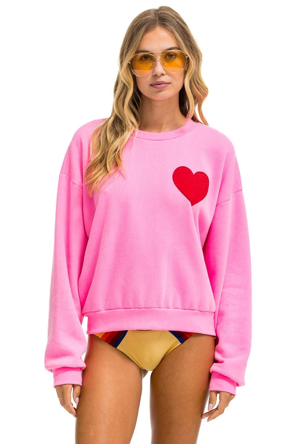HEART STITCH RELAXED CREW SWEATSHIRT - NEON PINK sold by Aviator Nation