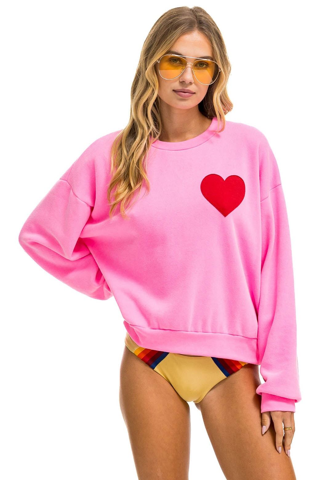 HEART STITCH RELAXED CREW SWEATSHIRT - NEON PINK sold by Aviator Nation product image thumbnail 3