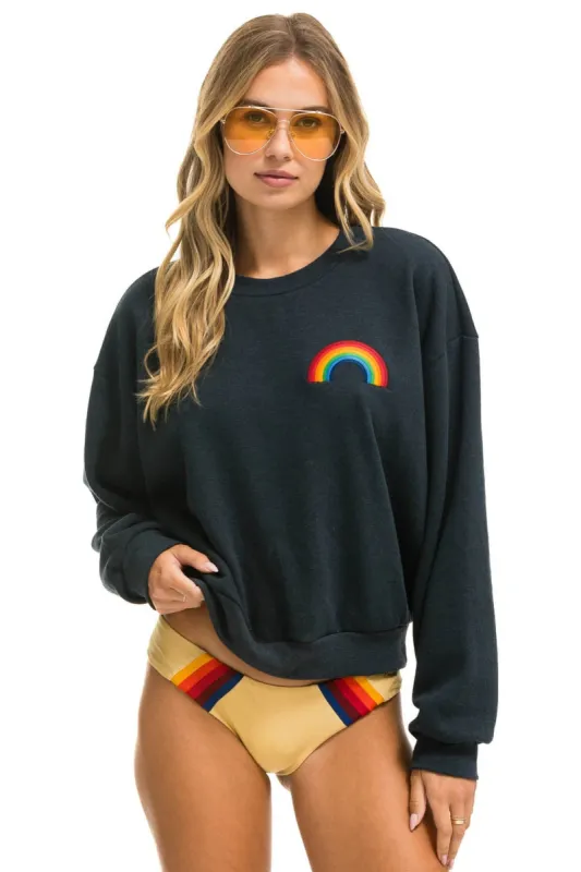 RAINBOW EMBROIDERY RELAXED CREW SWEATSHIRT - CHARCOAL sold by Aviator Nation
