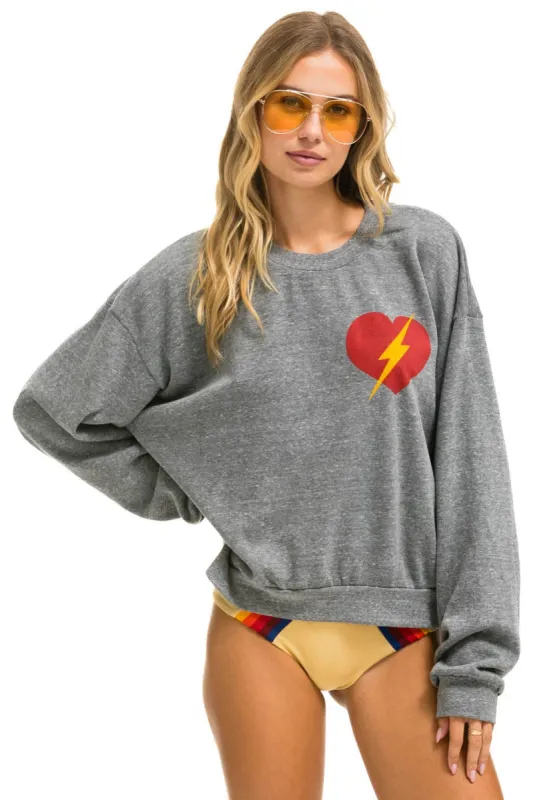 BOLT HEART RELAXED CREW SWEATSHIRT - HEATHER GREY sold by Aviator Nation