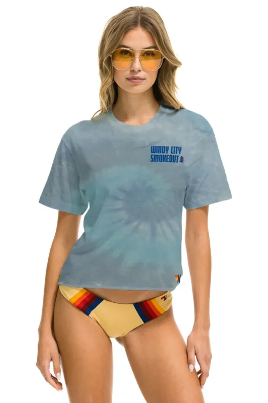 WINDY CITY SMOKEOUT 2023 BOYFRIEND TEE - TIE DYE HEATHER BLUE made by Aviator Nation
